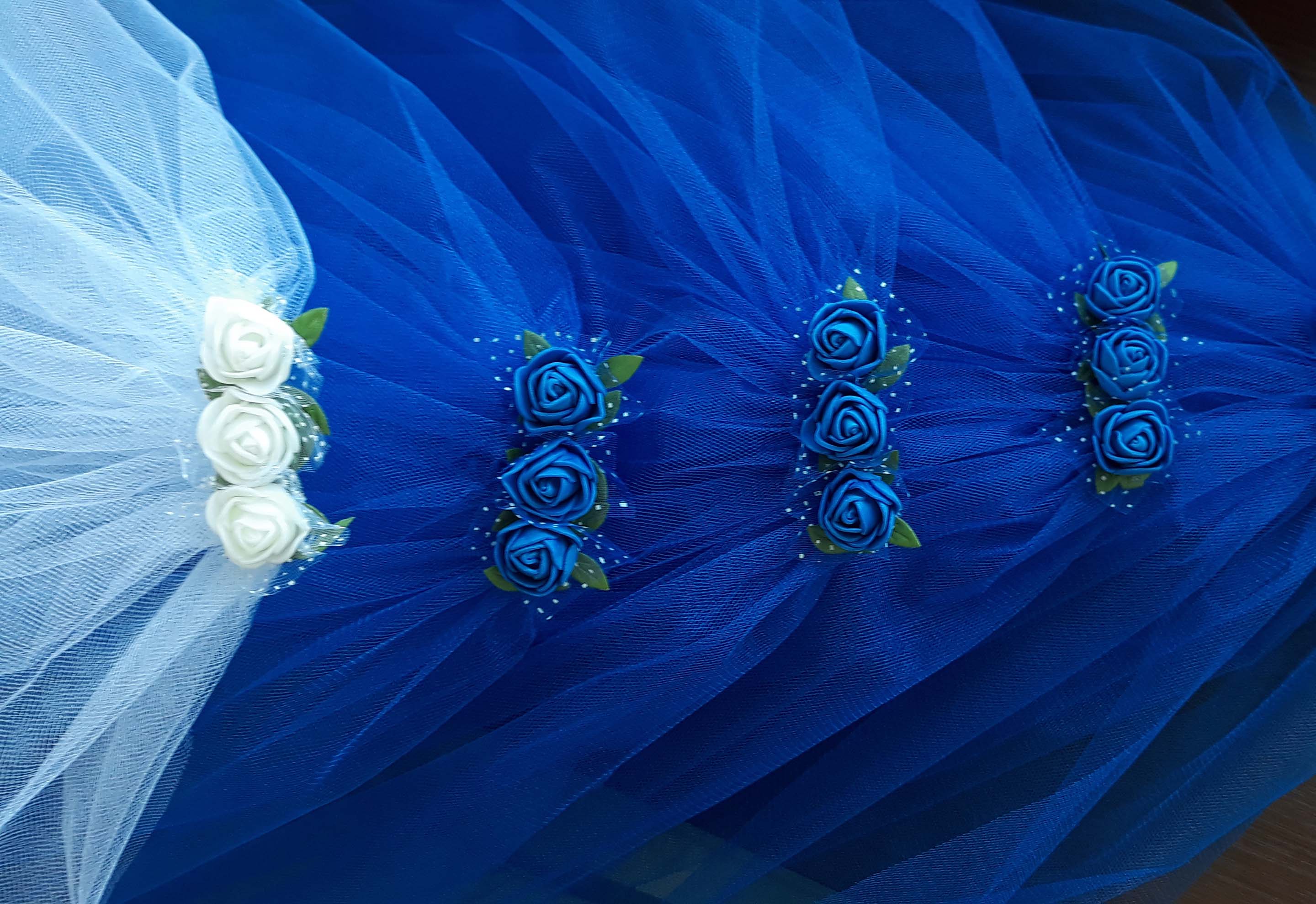 Фата с цветами для девичника в синих и голубых цветах